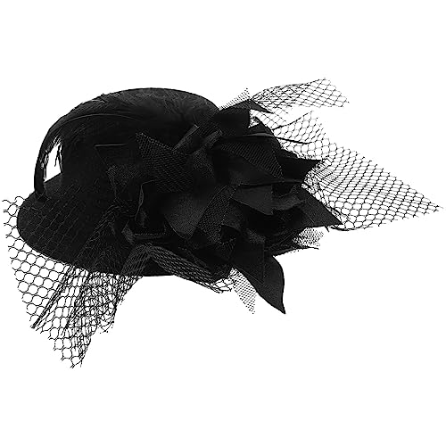 winomo Flower Decor Haar Clip Feder Fascinator Burlesque Punk Mini Top Hut für Damen – One Size (schwarz)