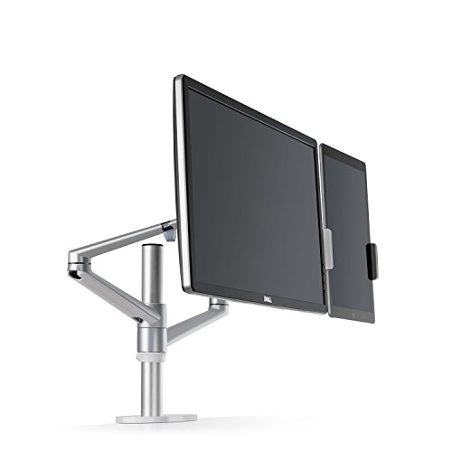 THINGY CLUB ThingyClub® Adjustable Aluminium Universal Tablet & Monitor Desk Mount Dual Arms Stand Bracket with Tilt and Swivel (Tablet & Monitor, Silver)