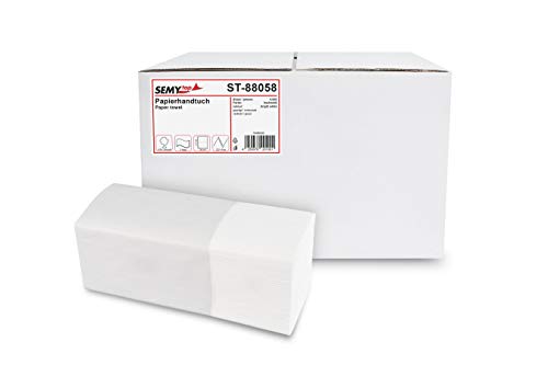 Semy Papierhandtücher, 2 -lagig, ZZ/V-Falz, 24.5 x 22 cm, hochweiss, 4000 Blatt, 1er Pack (1 x 1 Stück)