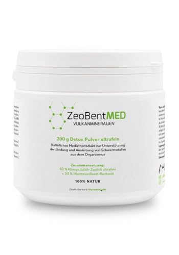 ZeoBent MED 200g ultrafeines Premium Detox-Pulver, Medizinprodukt, Zeolith-Bentonit Mischung, 9µm mit vielfach mehr Oberfläche pro Gramm, Entgiftungskur, Apothekenqualität, Darmreinigung, Heilerde