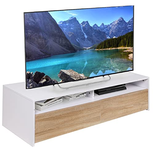 BAKAJI TV-Schrank aus Holz, Fernsehschrank, modernes Design, Fächer und Türen Eiche, Holzwerkstoff, Weiß, Medium