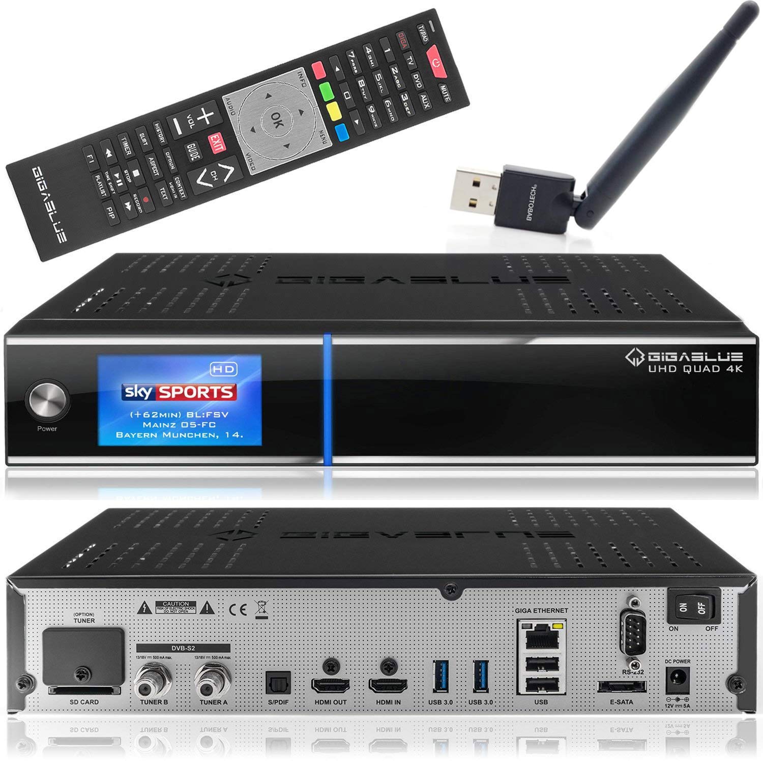Gigablue UHD Quad 4k Receiver mit 2 x DVB-S2 FBC Tuner SAT-Receiver 2xDVB-S2 inkl. Babotech® WLAN Stick
