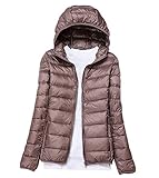 Leichte Daunenjacke Mit Kapuze Damen Steppjacke Daunenmantel Damen Winter Daunen Winterjacke Damen Leicht Ultraleichte Dünne Steppjacken Frauen Federleichte Softdaunenjacke Übergangsjacke Khaki XXL