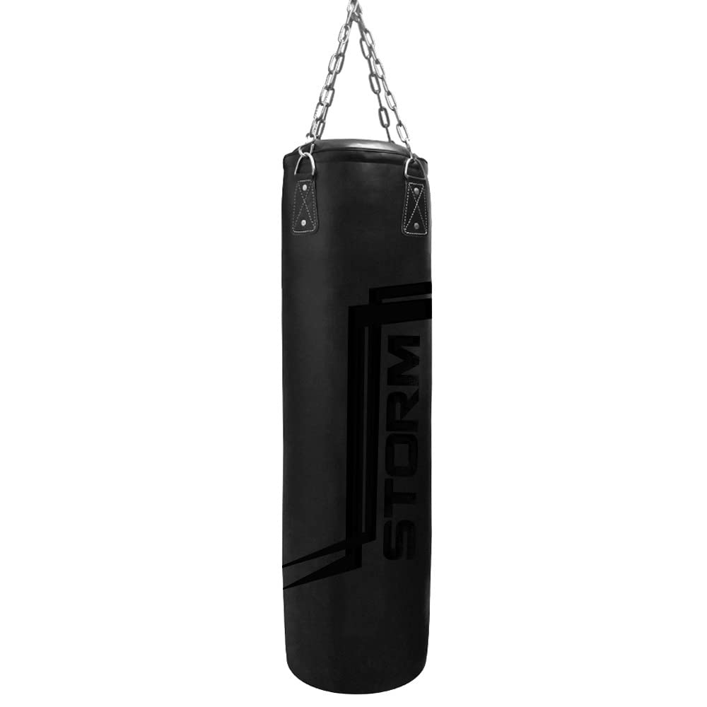 FOX-FIGHT Sandsack Boxsack ungefüllt inkl Stahlkette mit Deckenhalterung Punching Bag Kickboxen MMA Kampfsport Muay Thai Boxen 125 x 35 (ungefüllt) Storm