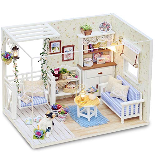 Yinuoday Puppenhaus Miniatur-Kit mit Möbeln, DIY Holz Puppenhaus mit LED DIY Mini Puppenhaus Plus Staubdicht und Musik Bewegung DIY Haus Kit für Erwachsene und Jugendliche