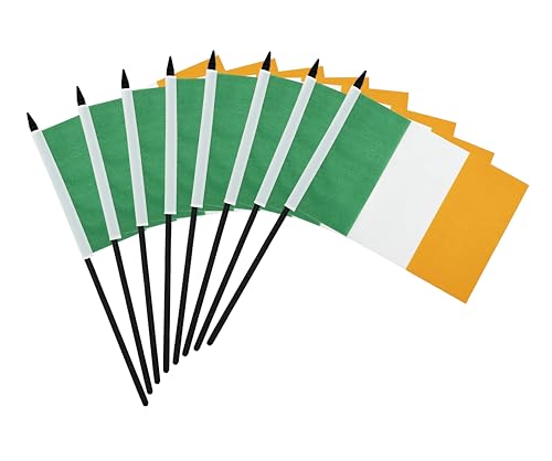 Kleine irische Flaggen, kleine Irland-Flaggen/Mini-irische Flagge auf Stab, 10,2 x 15,2 cm, Irland-Handflaggen, geeignet für verschiedene Feiertagspartys, Olympische Spiele, Weltmeisterschaft,