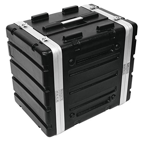 Kunststoff-Rack KR-19, 8HE, DD, schwarz | Hartschalen-Flightcase für 483-mm-Geräte (19") | 2 abnehmbare Deckel (Double-Door-Version) | Eingebaute Rackschienen (beidseitig, gelöchert)