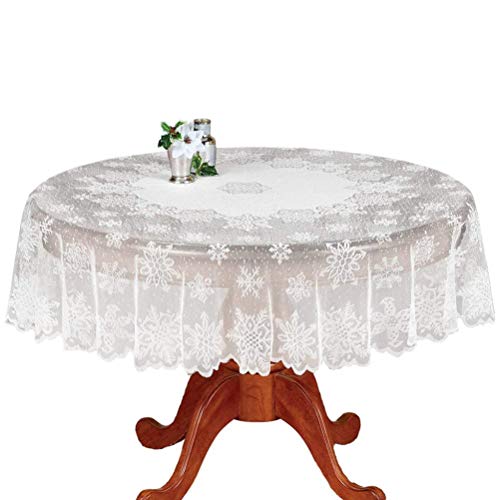 BSTCAR Weiße Tischdecke Spitzentischdecke Rund 180CM Boho Spitze Elegantes Schneeflocken-tischdecken Tischdecken Weihnachtstischdecke für Weihnachten Dekoration