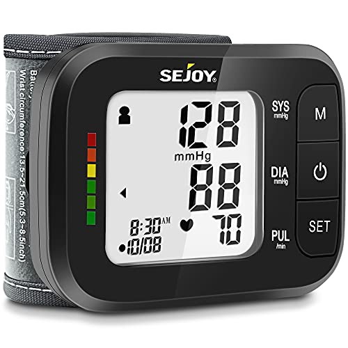 Sejoy Blutdruckmessgerät Vollautomatische Blutdruck Messgerät Digitaler Blutdruckmesser Großes LED Dispaly Handgelenk Blutdruckmessgerät mit Arrhythmie-Erkennung 2*60 Speicher für Zuhause