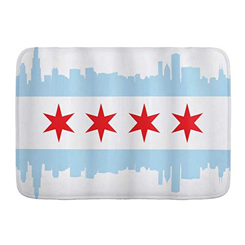 Minalo Rutschfeste Badematte, Chicago Skyline, Chicago, Stadtflagge mit hohem Bund, malerische Punkte, personalisierter Dekor, Badezimmerteppich, 75 x 45 cm