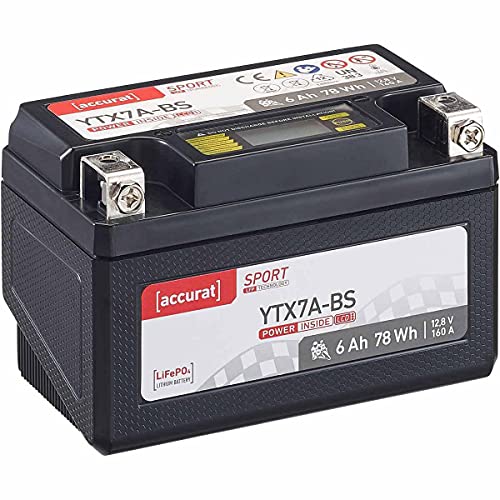Accurat LiFePO4 Motorradbatterie YTX7A-BS 6Ah 160A 12V LFP-Technologie + LCD Display Roller Starterbatterie in Erstausrüsterqualität vorgeladen wartungsfrei