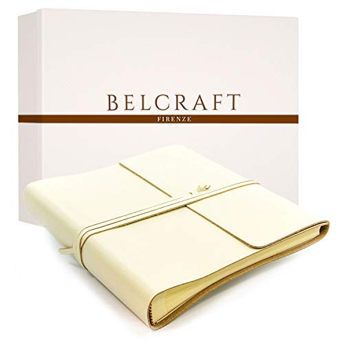 BELCRAFT Dolci Fotoalbum Leder, Handgearbeitet in klassischem italienischem Stil, Geschenkschachtel inklusive Elfenbeinfarben