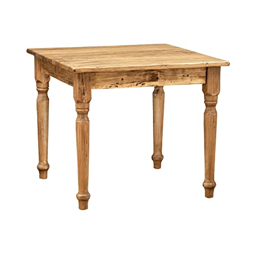 Biscottini Quadratischer Tisch aus massivem Linienholz, Landhausstil, Shabby-Stil, Gestell und Platte Natur, L 90 x B 90 x H 78 cm