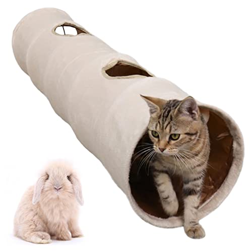 LeerKing Katzentunnel Kaninchen Röhr Katzenspielzeug Faltbar Spieltunnel Rascheltunnel für alle Katzen und kleine Tiere 2 Höhlen 120 * 25cm