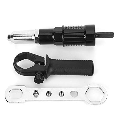 Elektrischer Nietpistolenadapter aus schwarzem legiertem Stahl mit 4 Nietkopf und Griffschlüssel für Bohrmaschine