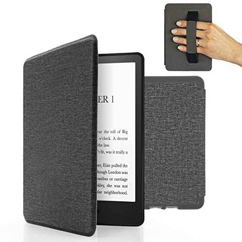 MyGadget Hülle für Amazon Kindle 11. Generation ( Modell 2022 - 6 Zoll) mit Handschlaufe & Auto Sleep / Wake Funktion - Flip Case in Hell Grau