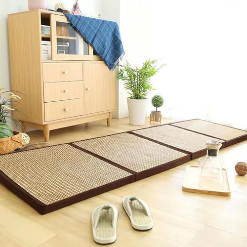 UYSELA Faltbare Matratze Matratze japanische Bodenmatte Rattan rutschfest atmungsaktiv Tatami-Teppich Matte Krabbelmatte für Meditationsraum/Yoga Zen-Raum Japanische Teestube,Braun,75 * 200cm