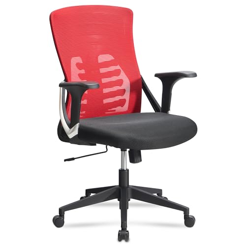 AMSTYLE Bürostuhl Rot/Schwarz Mesh-Bezug Schreibtischstuhl bis 120 kg | Drehstuhl höhenverstellbar mit Lendenwirbelstütze | Stoff-Schreibtischsessel ergonomisch mit Armlehnen & Wippfunktion