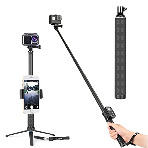 TELESIN Selfie-Stick aus Kohlefaser, 90 cm, für GoPro Hero 8, Hero 7, Hero 6, Hero 5, Hero 4 3, DJI Osmo Action Osmo Pocket, Insta360, Akaso und andere Action-Kameras