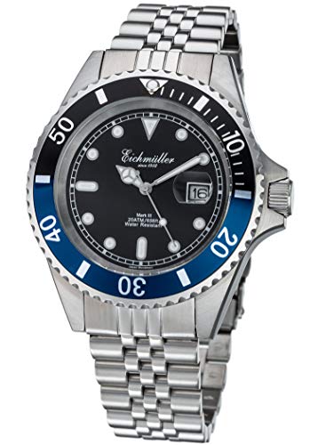Taucheruhr Silber Lupe Herren Armbanduhr Taucher Uhr Edelstahl 20 ATM Miyota 2115 (Blau)