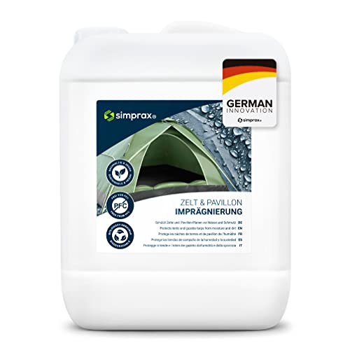 simprax® Zelt Imprägnierung Spray-On - 5,0 Liter Kanister - Oeko-TEX Zertifiziert - UV-stabil, biologisch abbaubar