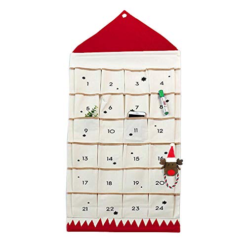 ZuoLan Adventskalender zum befüllen Weihnachten Kalender befüllbar,24 Taschen Stoff Weihnachtskalender zum Aufhängen Weihnachtlichen Ornamente (Rot)