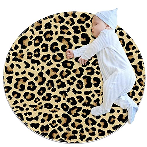 Baby-Abenteuer-Teppich Gelb-Schwarzer Leoparden-Print Soft Area Teppiche Runde für Schlafzimmer Teppich, Teppich für Wohnzimmer Mädchen Zimmer 80x80cm