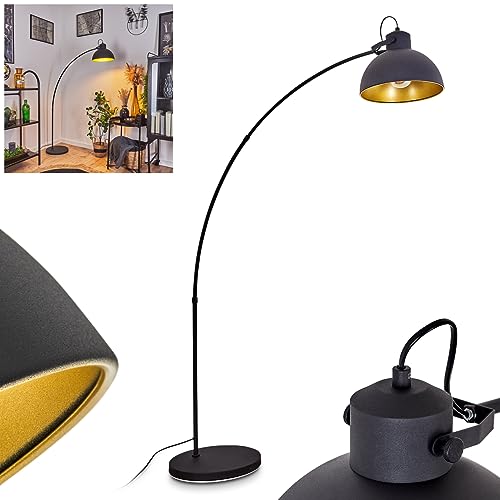 Stehleuchte Parola, Vintage Stehlampe mit Lampenschirm in Gold/Schwarz aus Metall (Ø 25 cm),1-flammig, E27, Bogenlampe im Retro-Design, Fußschalter am Kabel u. verstellbarem Schirm, ohne Leuchtmittel