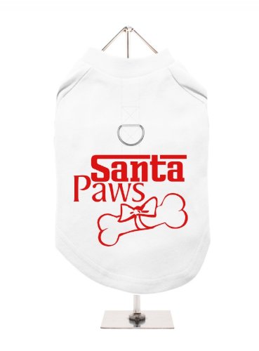 '"Christmas: Santa Paws" UrbanPup Hunde/T-Shirt (weiß/rot)