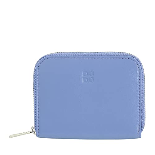 DUDU Geldbörse für Herren und Damen, kleine Tasche aus farbigem Leder mit Reißverschluss, Kartenhaltertaschen, kompakte Brieftasche Pastellblau