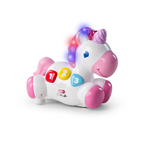 Bright Starts, Rock & Glow Unicorn, Einhorn Spielzeug mit Musik und Lichtern, bewegt sich durch Berührung, lehrt Farben, Zahlen und Formen