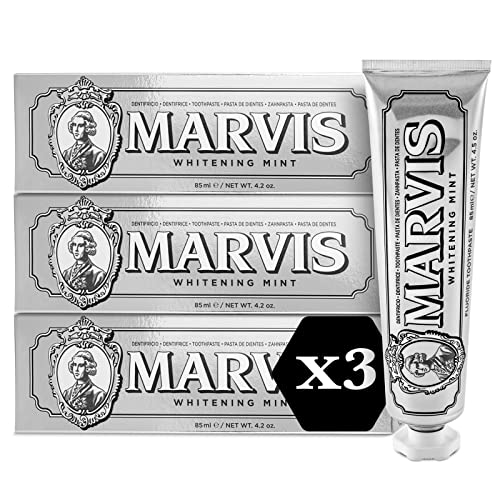Marvis Whitening Mint Zahnpasta, 3 × 85 ml, Whitening Zahnpasta fördert eine natürliche Zahnaufhellung, Zahncreme entfernt Plaque & verleiht langanhaltende Frische
