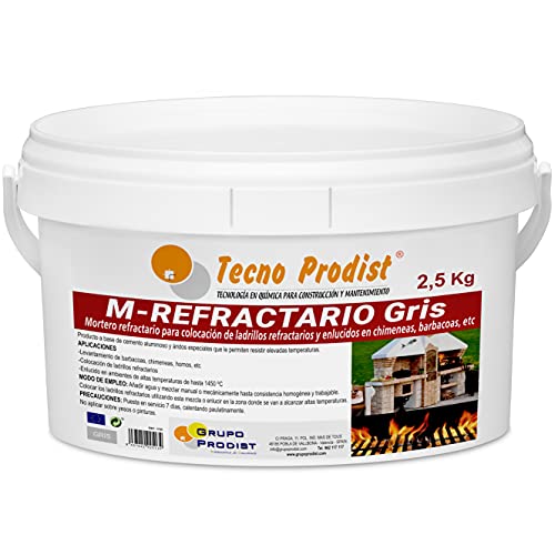 Tecno Prodist M-Schamotte-Mörtel (2,5 kg), grau, speziell für Schamottsteine und Putz in Bereichen mit hohen Temperaturen wie Grills, Öfen oder Kamine.