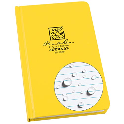 Rite in the Rain Weatherproof Hard Cover Notebook, 4.75" x 7.5", Yellow Cover, Journal Pattern (No. 390F)