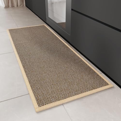 KMVIZI Küchenteppich Waschbar rutschfest, Gewebte Teppich Läufer, Küchenläufer Saugfähig, Modern Bettvorleger Schlafzimmer Eingangsteppich Lang Läufer Teppich für Flur, Braun, 50x120cm