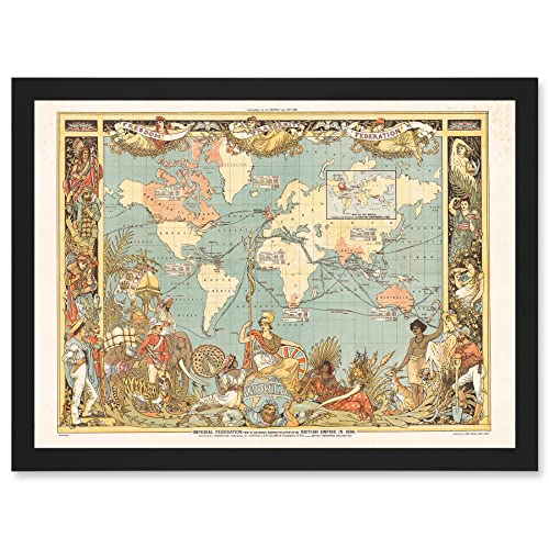 Artery8 Kunstdruck mit Bild des britischen Imperiums der Welt des Kolonialen Brittanien, gerahmt, A3