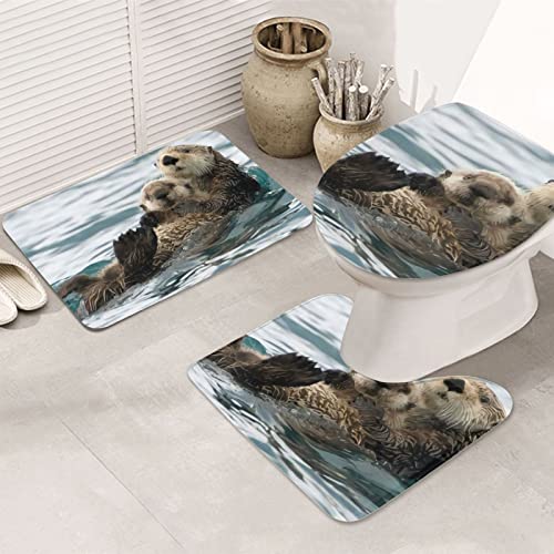 AOOEDM Otter Badezimmer-Badematten-Set mit Rutschfester Unterlage, 3-teilig, Badvorleger für Badezimmer, WC, Schlafzimmer