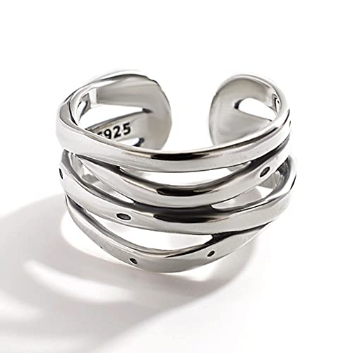 NDYD S925 Sterling Silber Vintage Geflochtener Twisted Ring,Statement Knuckle Rings Ewigkeit Verlobungsband Mode Einstellbar Schmuck Geschenke Mit Geschenkbox