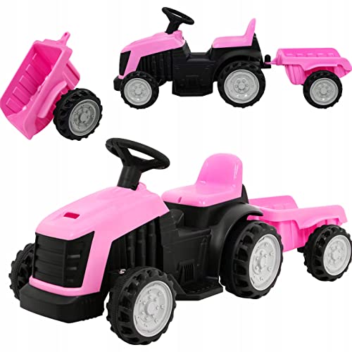COIL Traktor mit Anhänger, Traktor, Akku, Kindertraktor, Elektrofahrzeuge, Schiebefahrt für Kinder, ab 3 Jahren (Rosa)