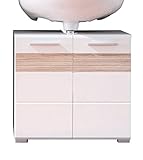 trendteam smart living - Waschbeckenunterschrank Unterschrank - Badezimmer - Mezzo - Aufbaumaß (BxHxT) 60 x 56 x 34 cm - Farbe Weiß Hochglanz mit Eiche Sägerau Hell - 128030141