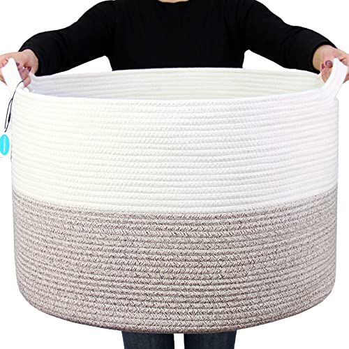 Casaphoria XXXLarge Cotton Rope Basket 55,1 x 55,1 x 35,1 cm Woven Laundry Blanket Basket Basket with Handle Storage Comforter Cushions Thread Laundry Hamper