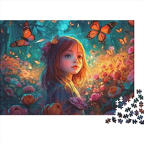 Puzzle „Mädchen mit Schmetterling“ für Erwachsene, 1000 Teile, Illustrationsstil-Puzzles, 1000 Teile für Erwachsene, Geschenke, 1000 Stück (75 x 50 cm)