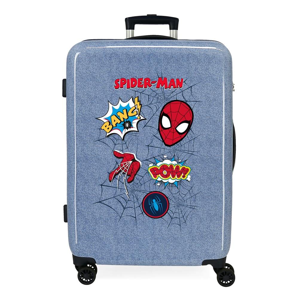 Marvel Spiderman Denim Koffer, mittelgroß, blau, 48 x 68 x 26 cm, starr, ABS, TSA-Verschluss, 70 l, 3 kg, 4 Räder