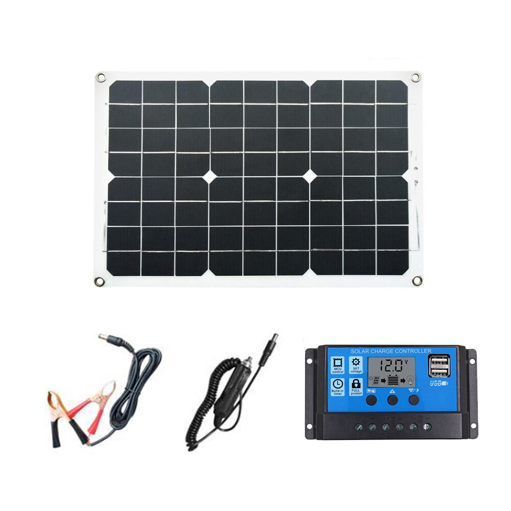 18W Solarpanel Dual 5V / 12V USB mit 12V / 24V 30A Solarladeregler LCD-Display Wasserdicht für Auto Yacht RV Batterielad