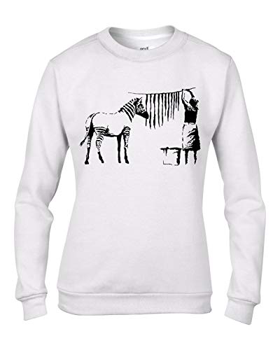 Tribal T-Shirts Banksy Washed Zebra Graffiti Damen Sweatshirt Pullover, Weiß, Small