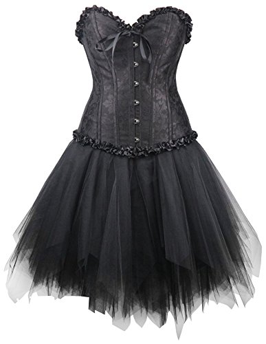 r-dessous Corsagenkleid schwarz Corsage + Mini Rock Petticoat Kleid Korsett Top Gothic Steampunk große Größen Groesse: XXL