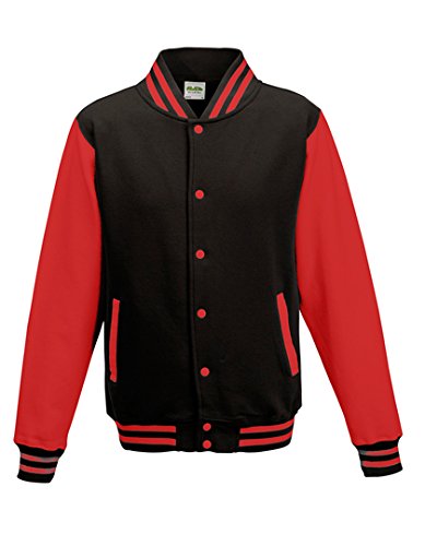 Just Hoods by AWDis Herren Jacke Varsity Jacket, Multicoloured (Jet Black/Fire Red), XXXL