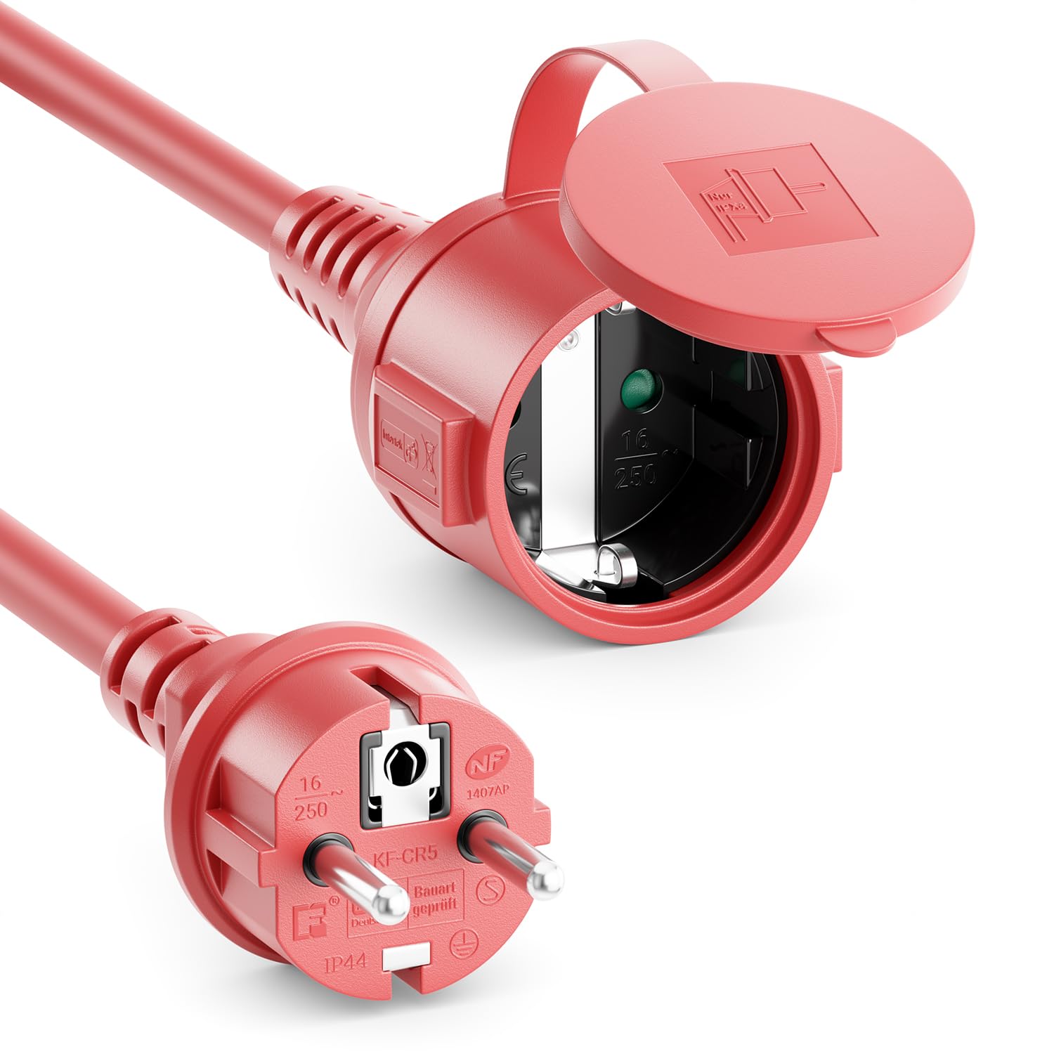 deleyCON 25m Outdoor Verlängerungskabel - Extrem Witterungsbeständiges IP44 Gummi-Kabel für dauerhaften Einsatz im Außenbereich - Schutzkontakt Stecker Typ F (CEE 7/4) auf Buchse (CEE 7/3) - Rot