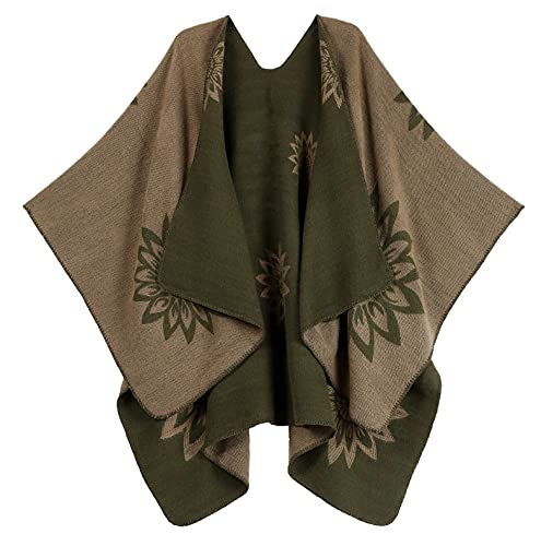 Sakkas 1928 - Lupe Damen Reversible Poncho Wrap Cape Schal Pullover Mantel Strickjacke Muster - Sunflower Brown - OS