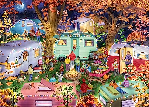 Vermont Christmas Company Camping im Herbst Puzzle 1000 Teile – Herbst-Themenpuzzle für Erwachsene mit Retro-Campern, zufällige Form und vollständig ineinandergreifende Teile